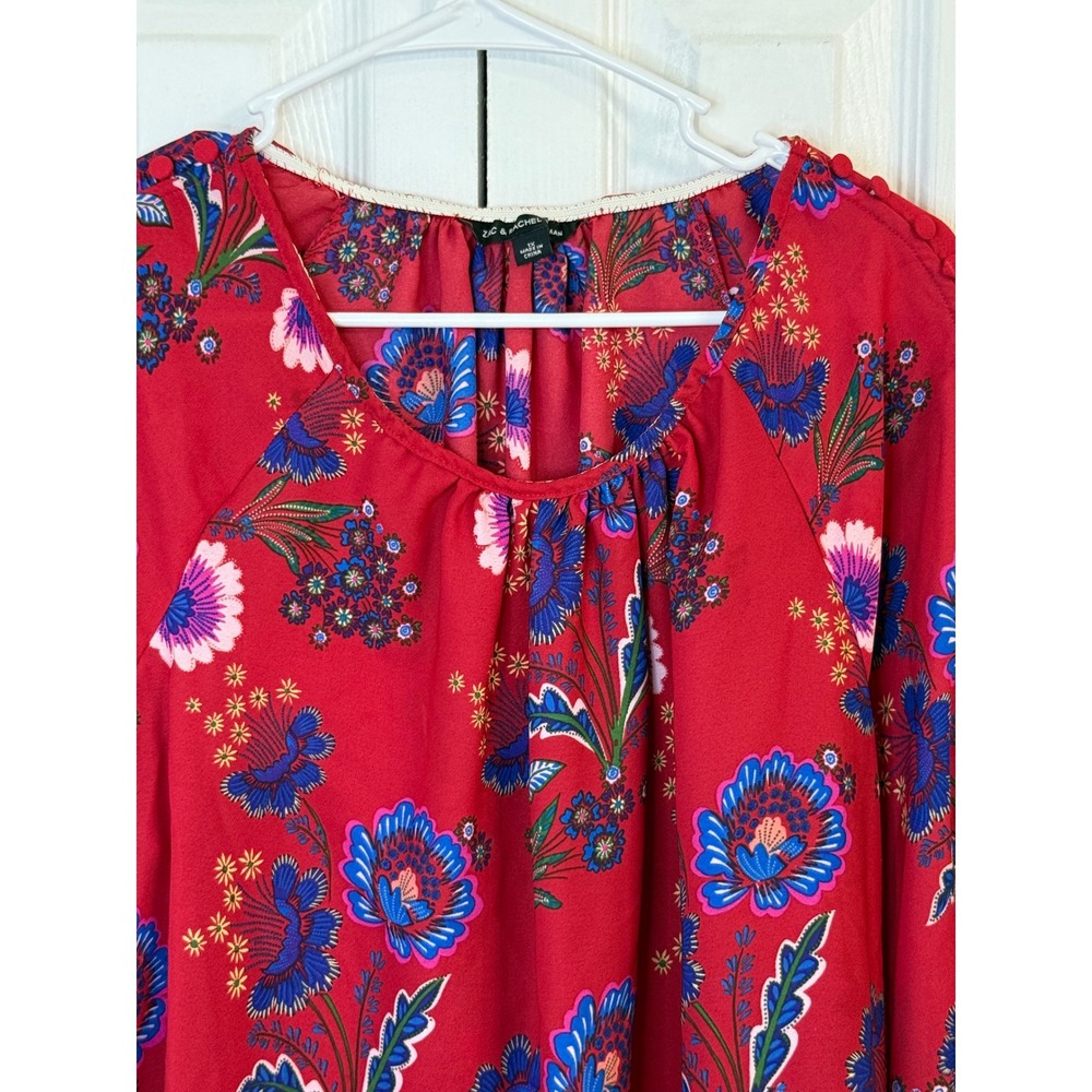 Zac‎ & Rachel Floral Blouse Button Sleeve Tie Detail Red Bohemian 1X - Picture 2 of 7